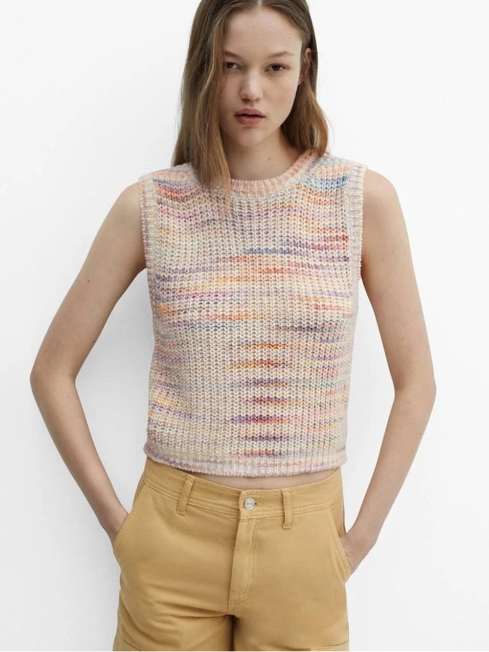Mango Women's Multi-Coloured Knitted Sweater Wool Blend Vest Sz Medium